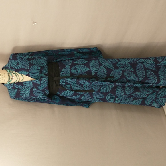 Couture Silk Kimono African Designer Studio 189 Batik Turquoise on Navy Gorgeous - Picture 2 of 11